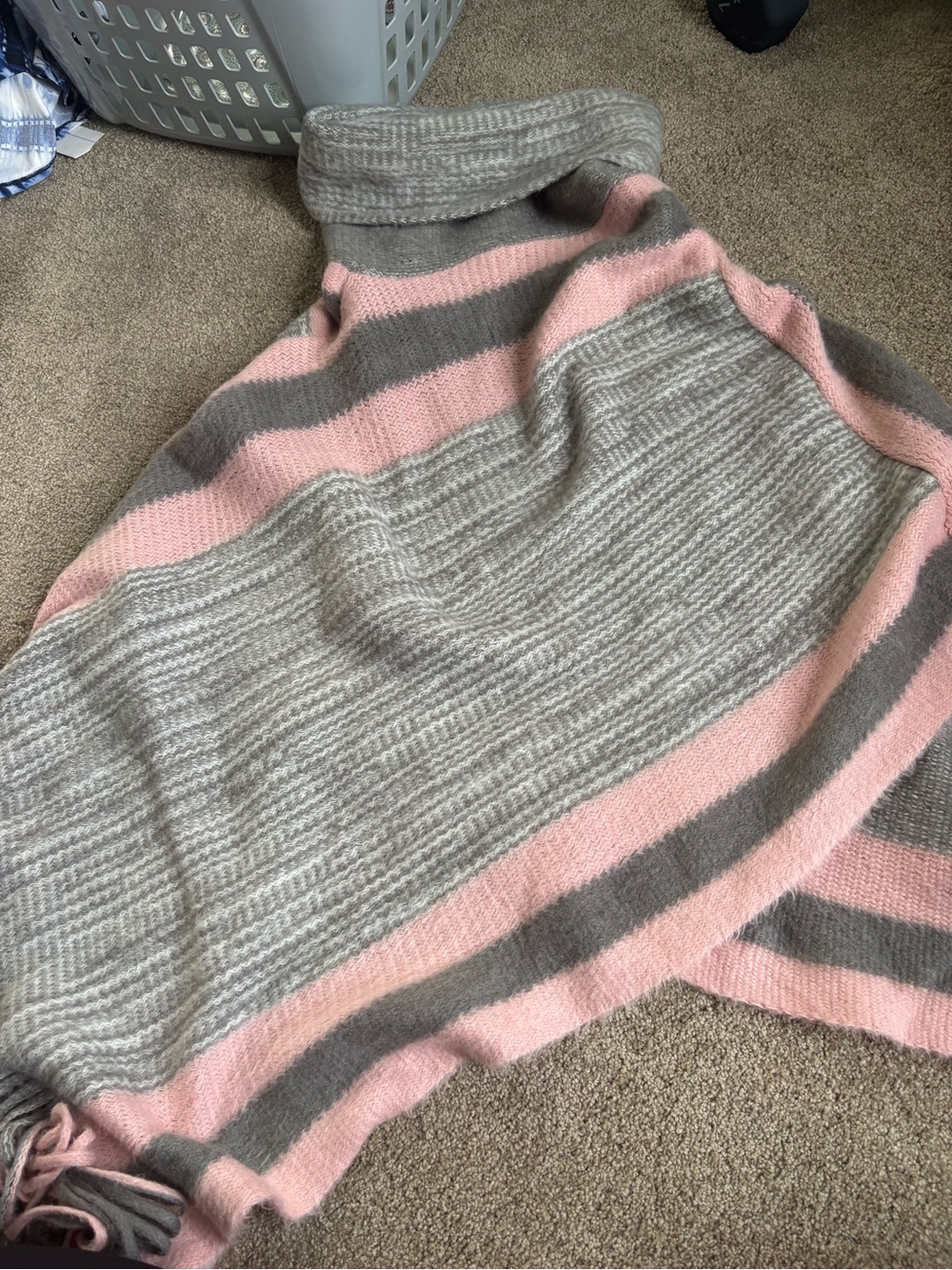 Soft Pink and Gray Striped Women’s Turtleneck Sweater poncho